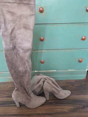 Steve Madden Taupe Suede Over-the-Knee Block Heel Boots